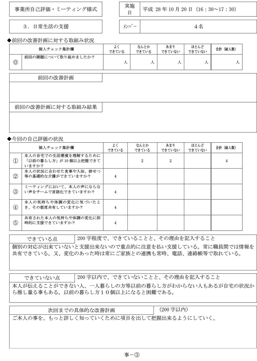 岐阜県多治見市の総合福祉ひまわり 平成２８年度小規模多機能居宅介護サービス評価　自己評価